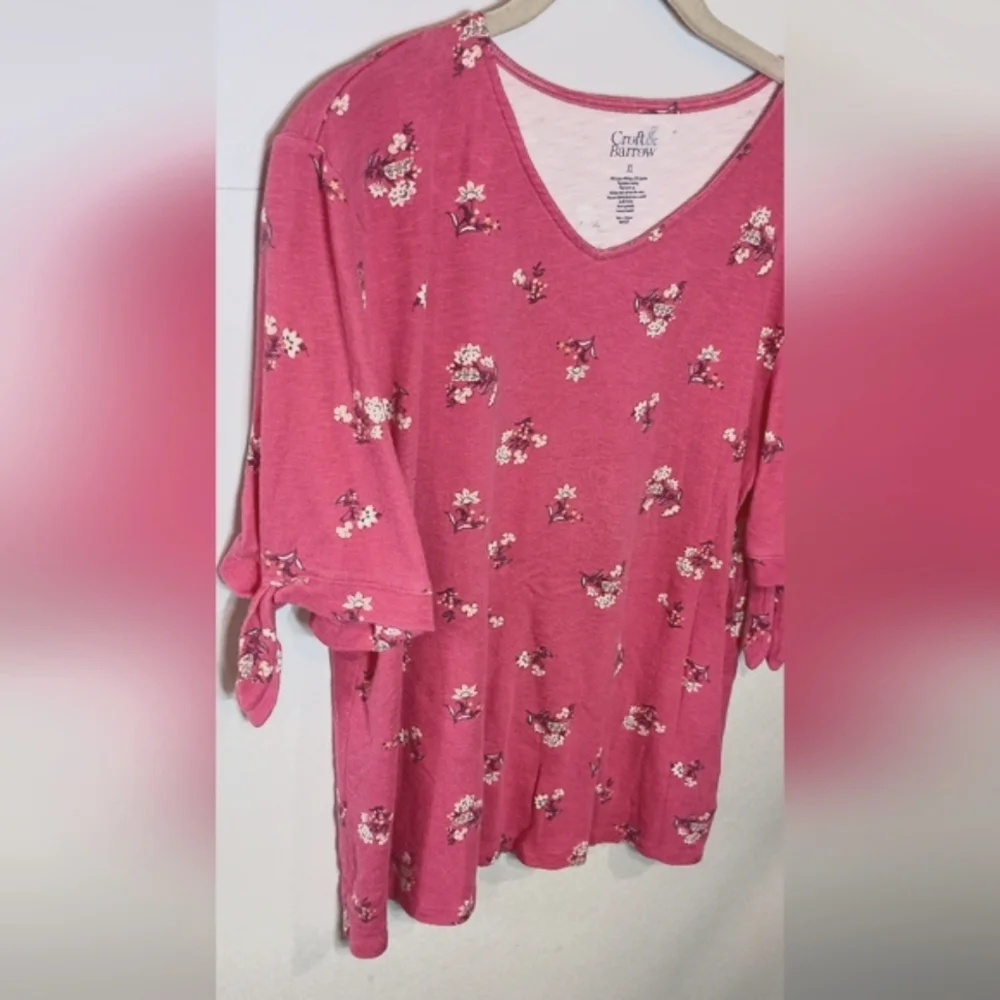 Croft & Barrow V-Back Floral Blouse with Tie Near Elbow Sleeve Size XL - Picture 3 of 5